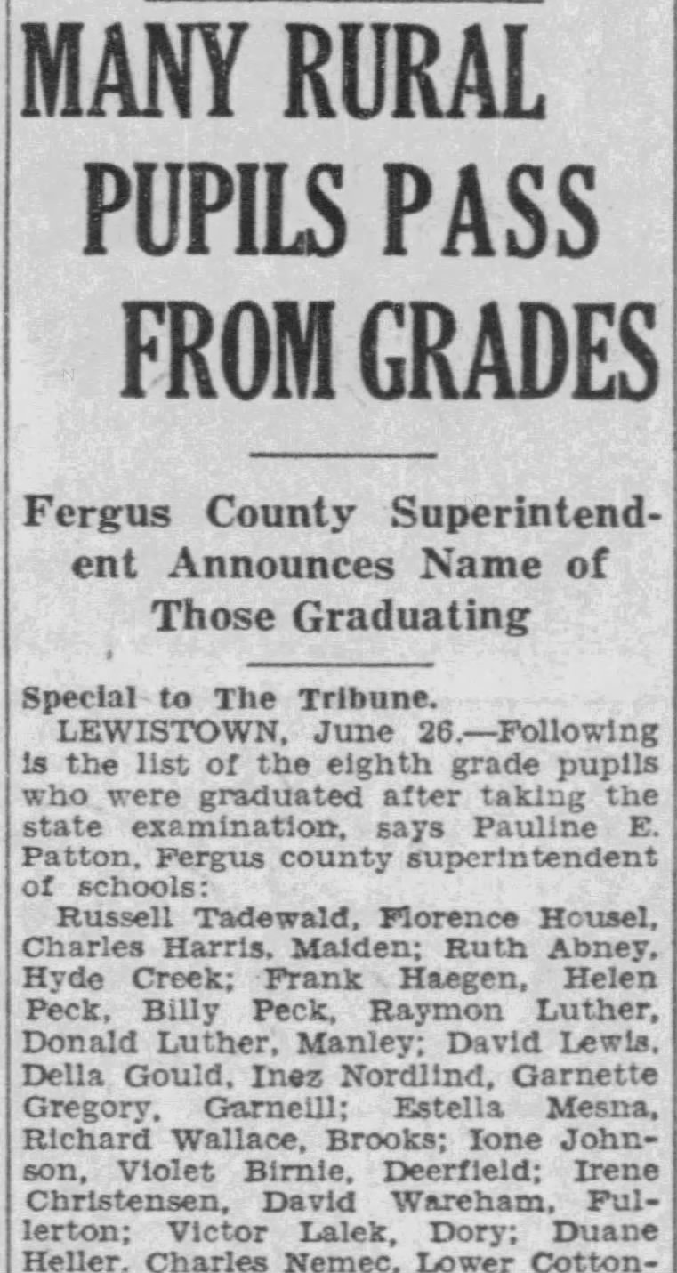 8th GRADE GRADUATES -  Clipped from Great Falls Tribune, 27 Jun 1935, Thu, Page 12