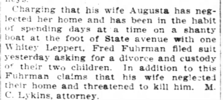 Cincinnati Enquirer 10-6-1910 Frederick & Augusta Divorce