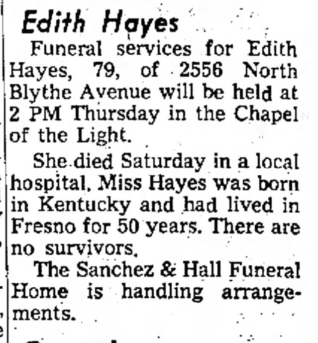 Edith Hayes Death Notice