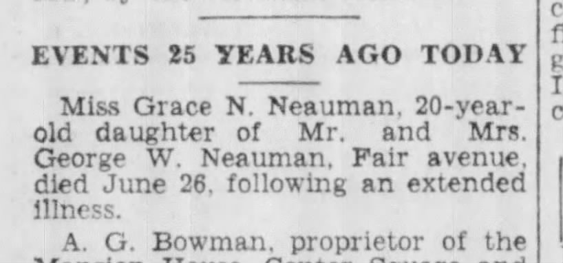 Grace Neauman Death Notice