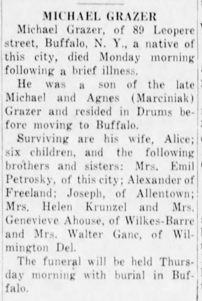 1954 Michael Grazer obituary