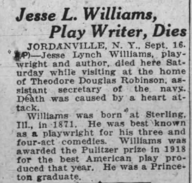 Obituary for Jesse Lynch Williams
