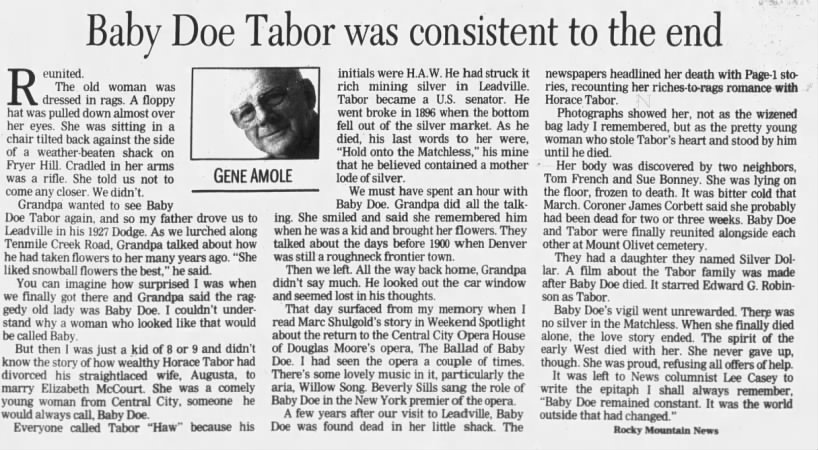 Baby Doe Tabor was consistent to the end