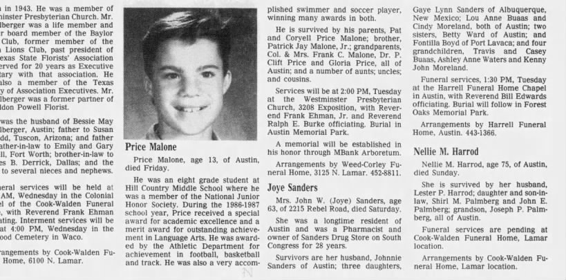 Obituary For Malone Aged 13