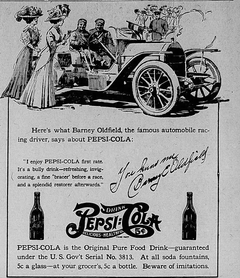 Pepsi Cola- Barney Oldfield- Advertisement- 1908