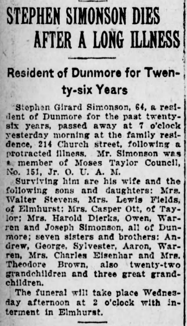 Stephen Simonson Dies After A Long Illness (25 Oct 1925)