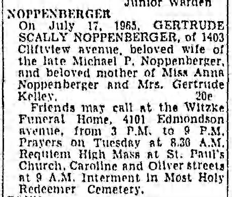 Gertrude Scally Noppenberger died 17 Jul 1965