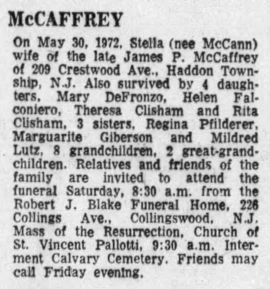 Stella McCaffrey Obituary