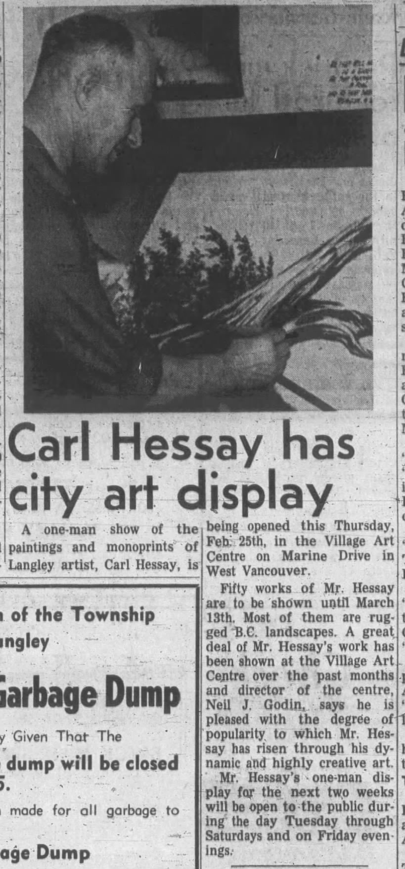 Carl Hessay has city art display 25 Feb 1965