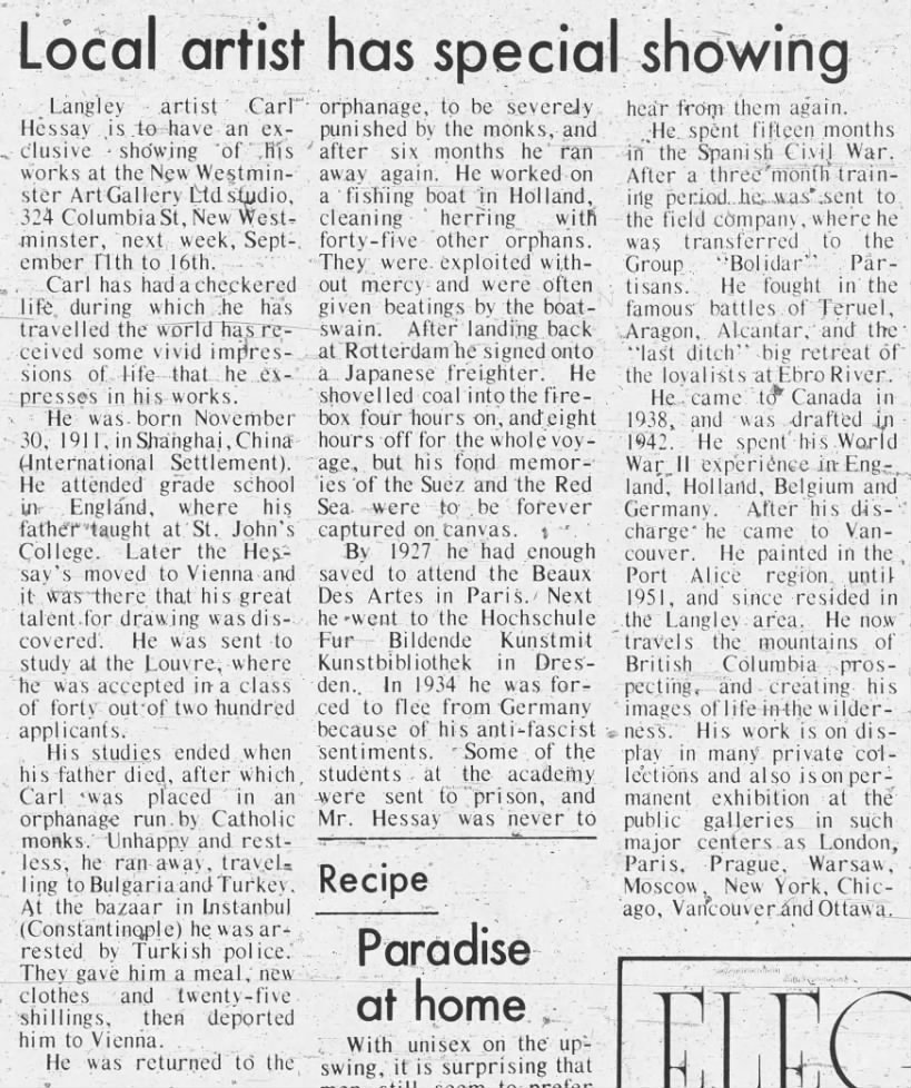 Local artist Carle Hessay has special showing 7 Sep 1972