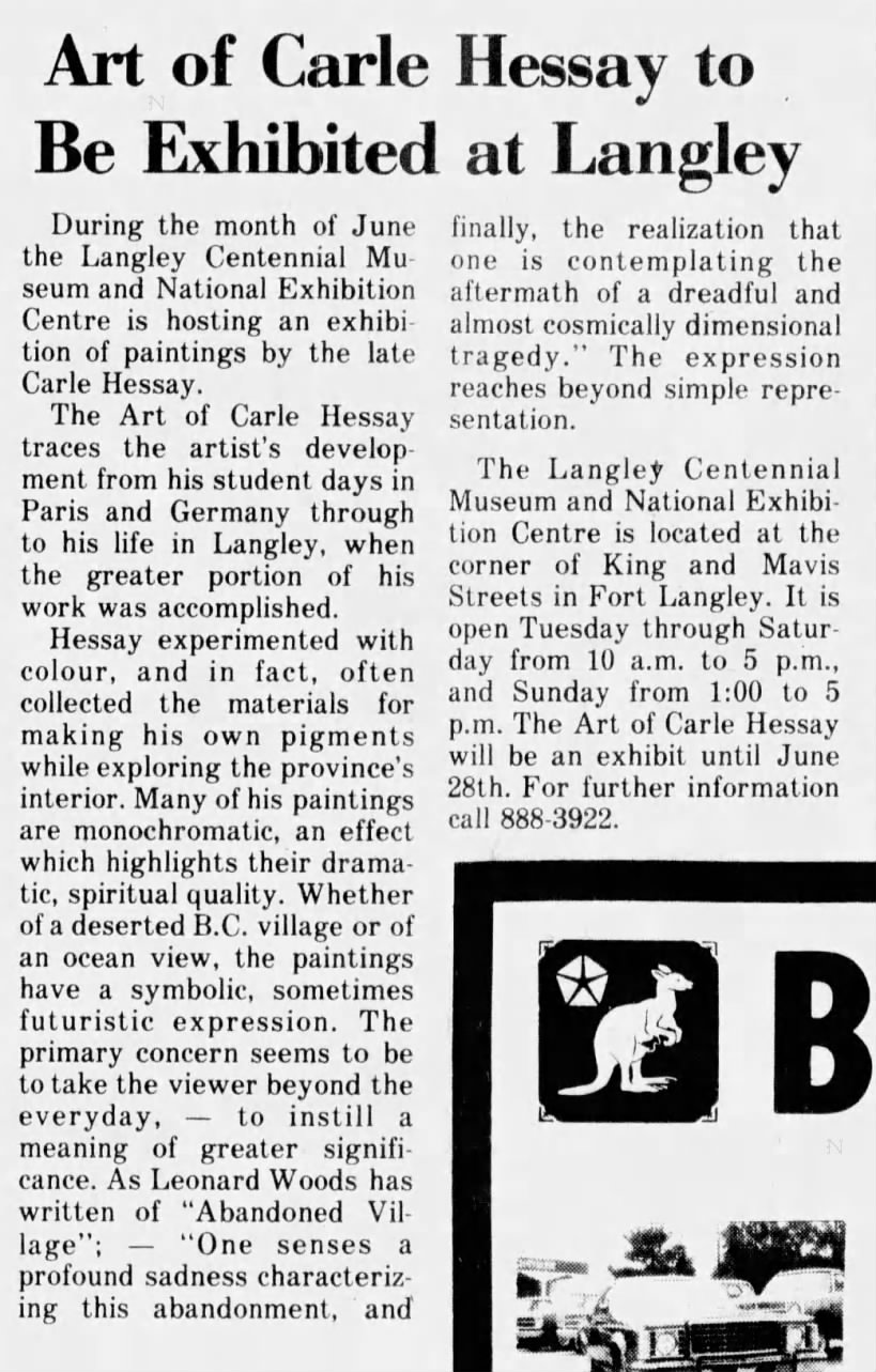 Art of Carle Hessay to be Exhibited at Langley 4 Jun 1980