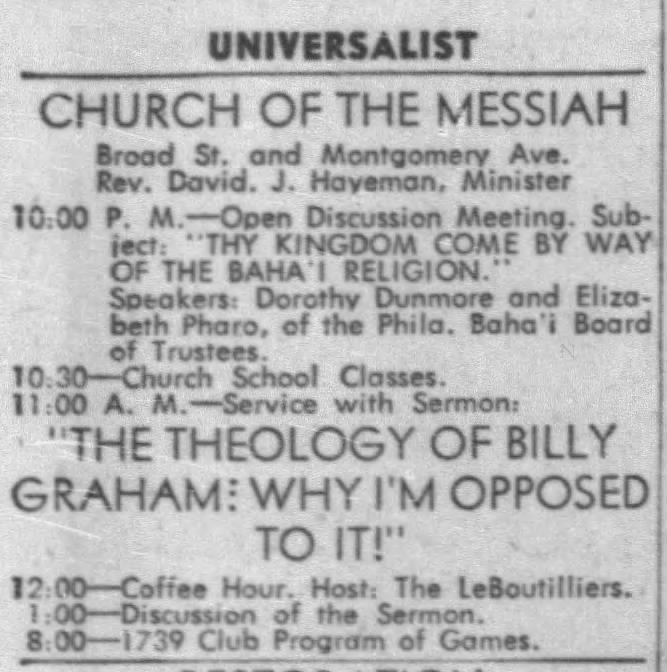 Baha'is Dorothy Dunmore and Elizabeth Pharo talk at Universalist Church