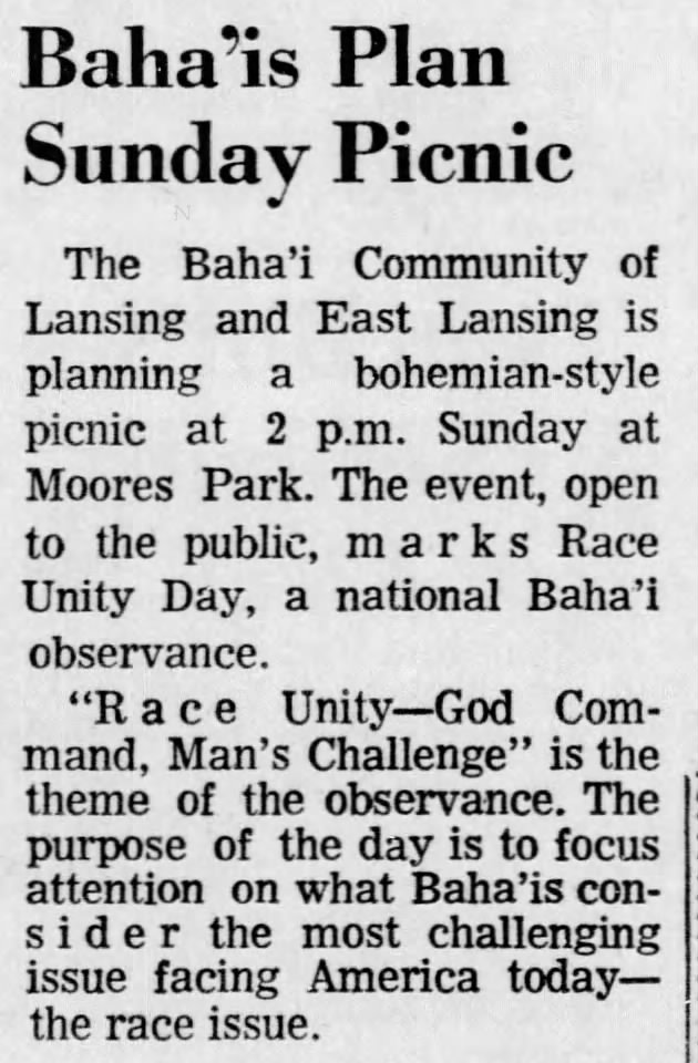 Baha'is hold Race Unity Day; picnic
