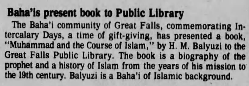 Baha'i book donated to library - Balyuzi's Muhammad and the Course of Islam