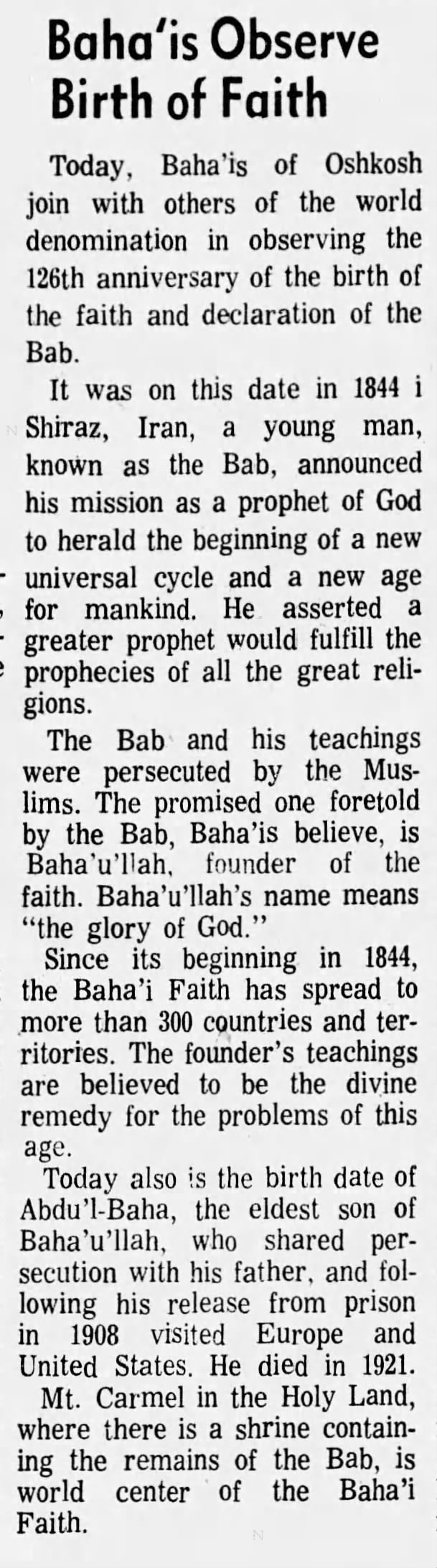 Baha'i observance and profile