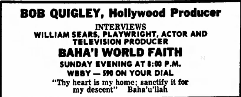 Baha'i Bob Quigley interviews William Sears on WBBY