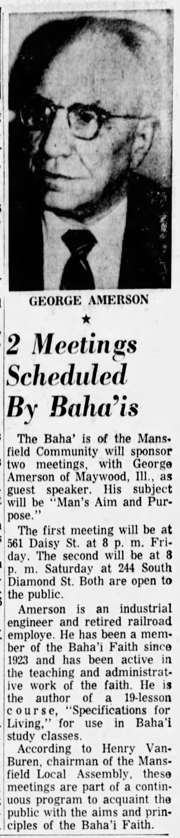 Baha'i George Amerson talks at meetings