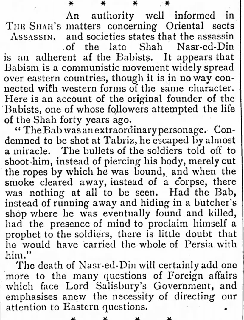 Babists and Bab reminded in context of Shah's assasination