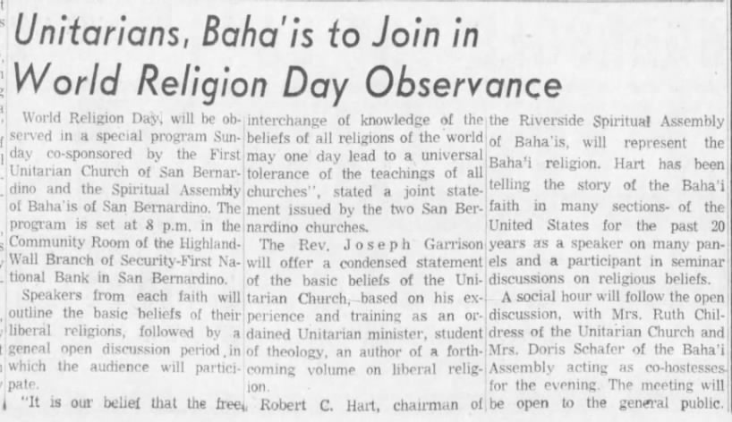 Baha'is observe World Religion Day with talks