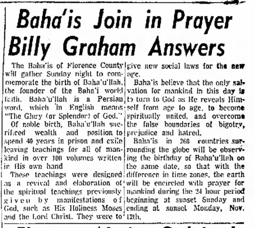Baha'is commemorate (Billy Graham?)