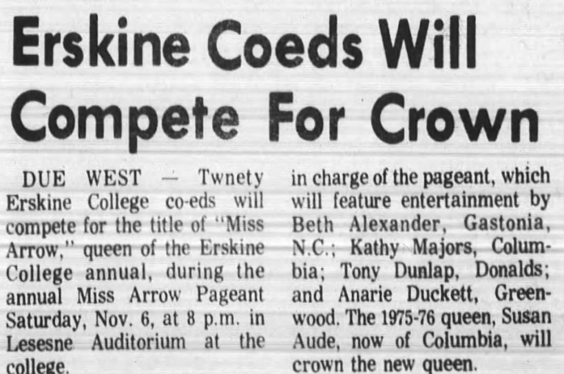 later Baha'i Susan Aude was Homecoming Queen 1975-76 later Columbia College