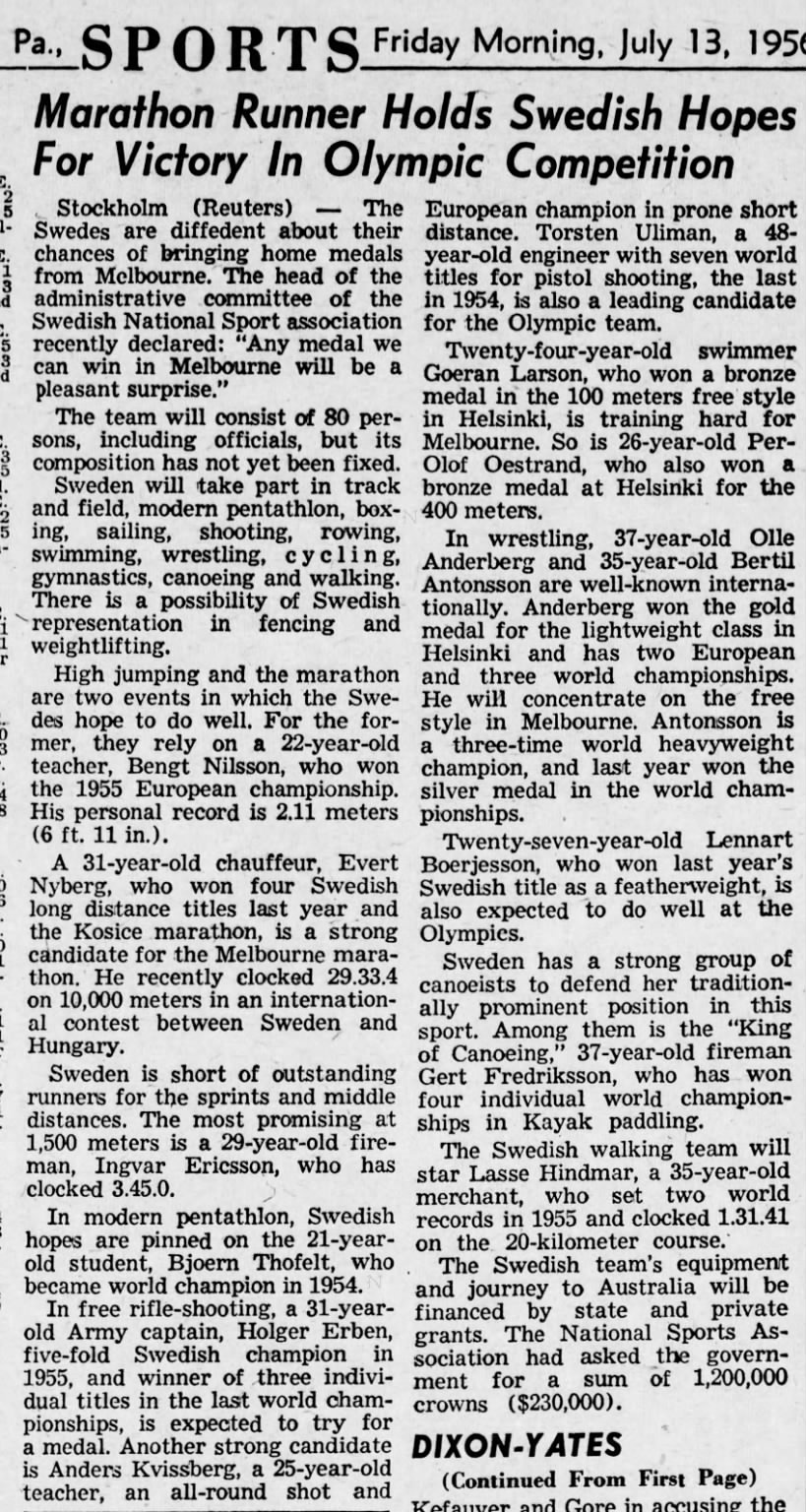 Ericsson-Swedish team OG-The Gazette and Daily-13 July 1956-p44
