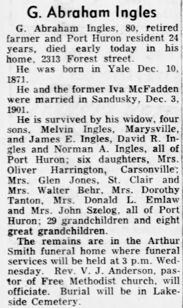 17 Mar 1952 G. Abraham Ingles Obit
Port Huron Times Herald