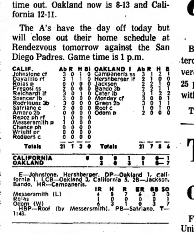 March 31 1969 Angels vs A's Mesa AZrep