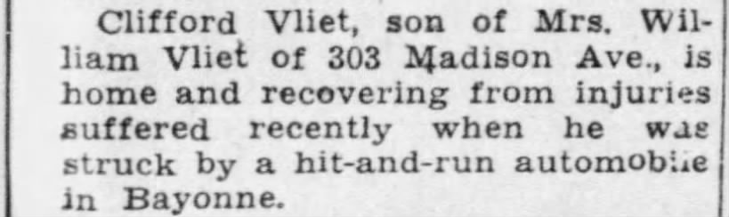 Cliford Vliet recovering from injuries CNB 26Oct1942 pg5