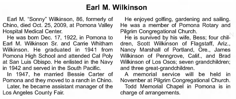 Obituary for Earl M. Wilkinson