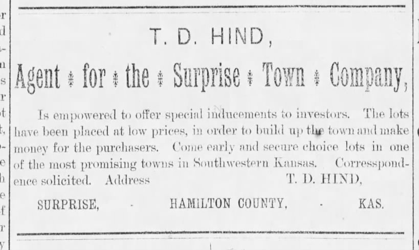 Hind as Surprise Town Company, 1886