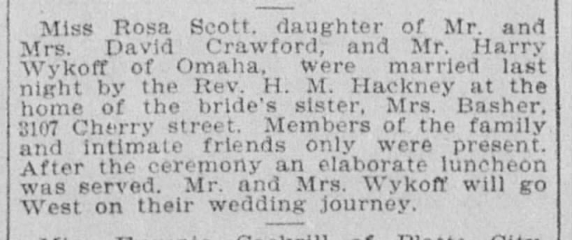Rose Crawford's wedding announcement to Harry Wykoff