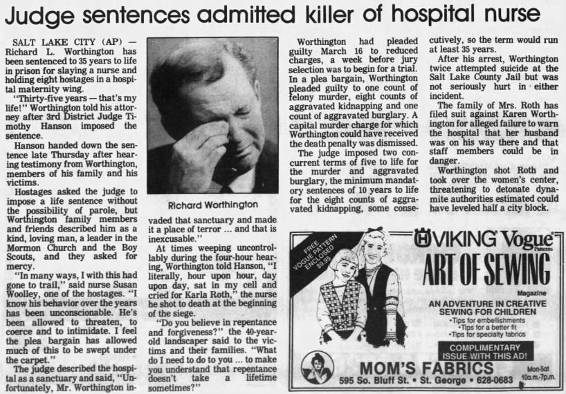 Richard L. Worthington Sentenced Article, March 28, 1992