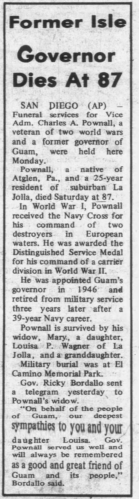 Obituary for Charles A Pownall (Aged 87)