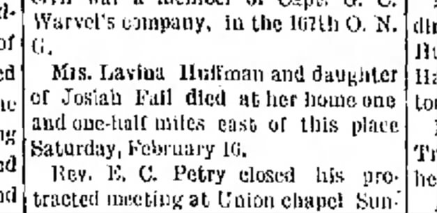 Lavina's death, Butler county democrat p 5 21 Feb 1901