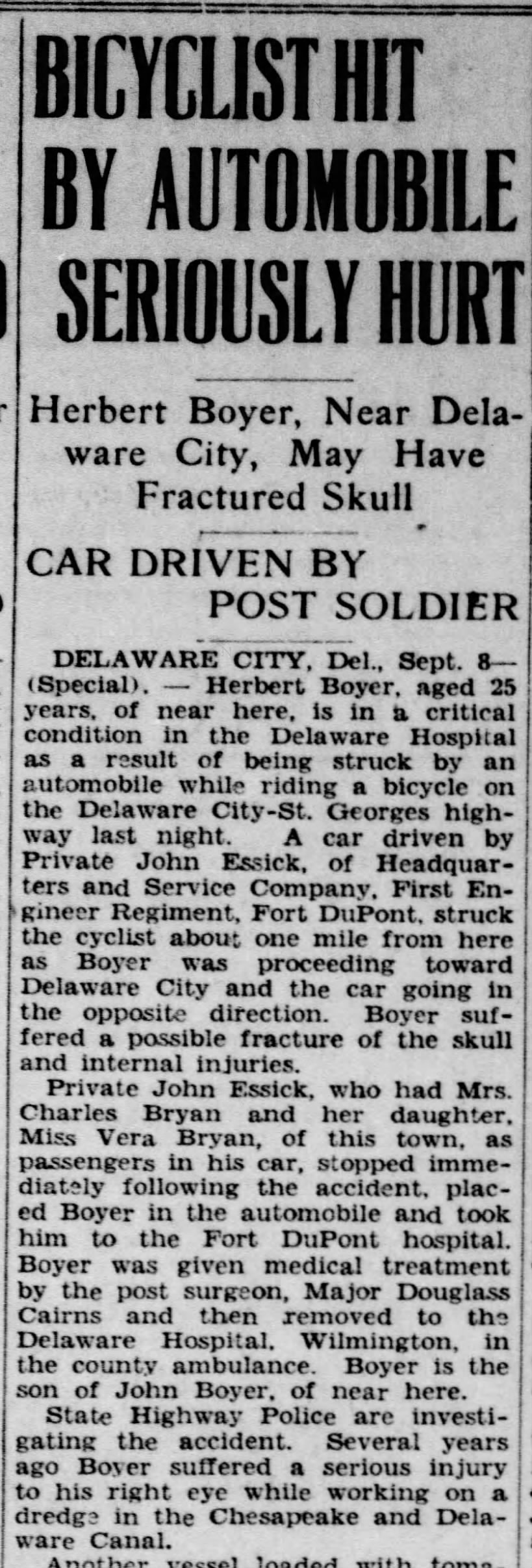 1933 8 Sep Herbert Boyer bike accident
