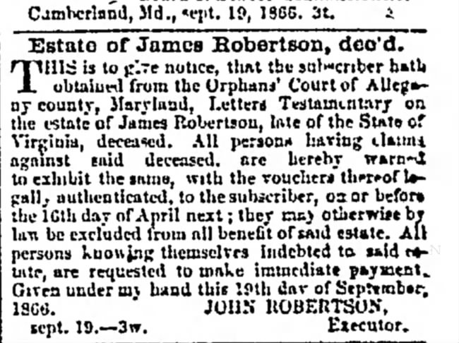 James robertson dead 1866