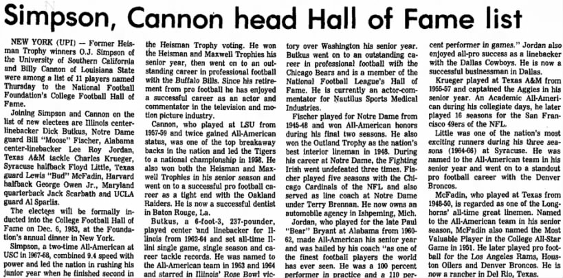Simpson, Cannon head Hall of Fame list