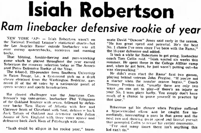 Isiah Robertson Ram linebacker defensive rookie of year