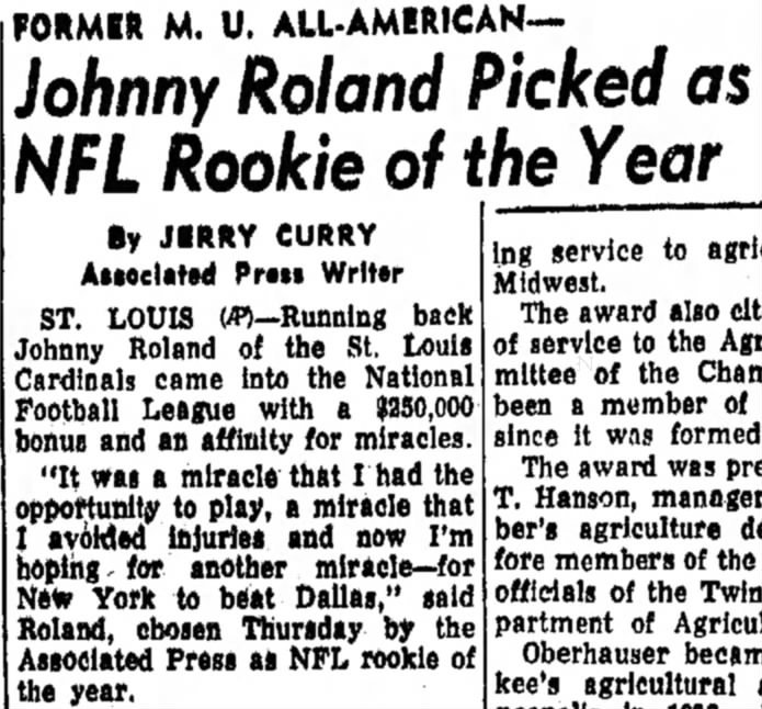 Johnny Roland Picked as NFL Rookie of the Year