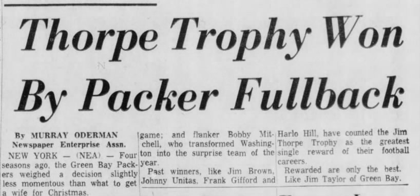 Thorpe Trophy Won By Packer Fullback