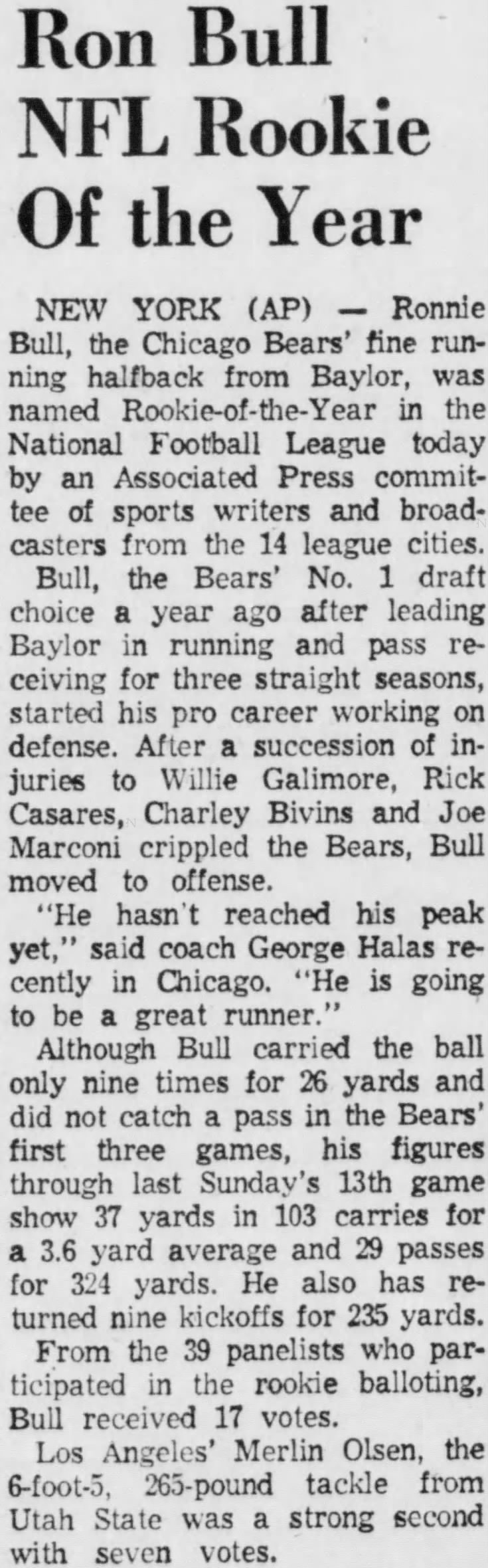 Ron Bull NFL Rookie Of the Year