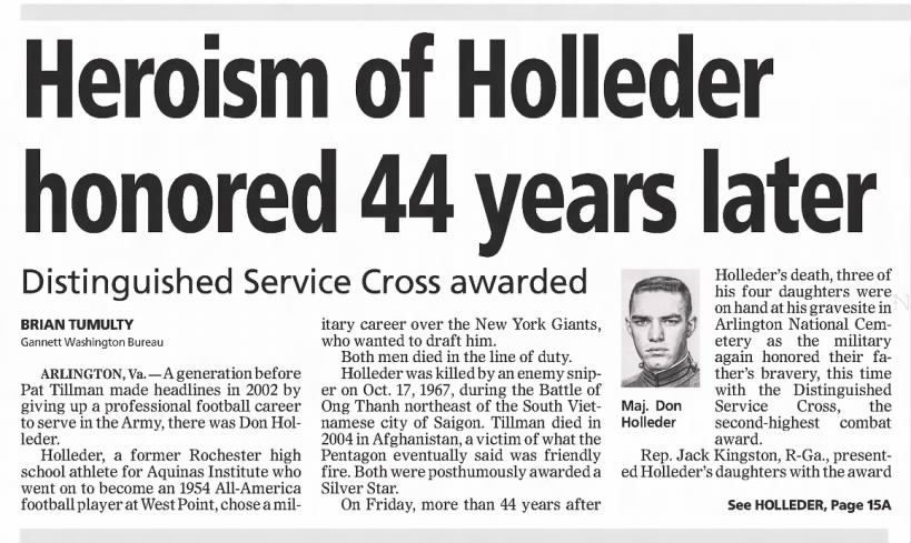 Heroism of Holleder honored 44 years later