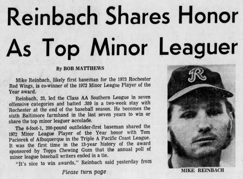 Reinbach Shared Honor As Top Minor Leaguer