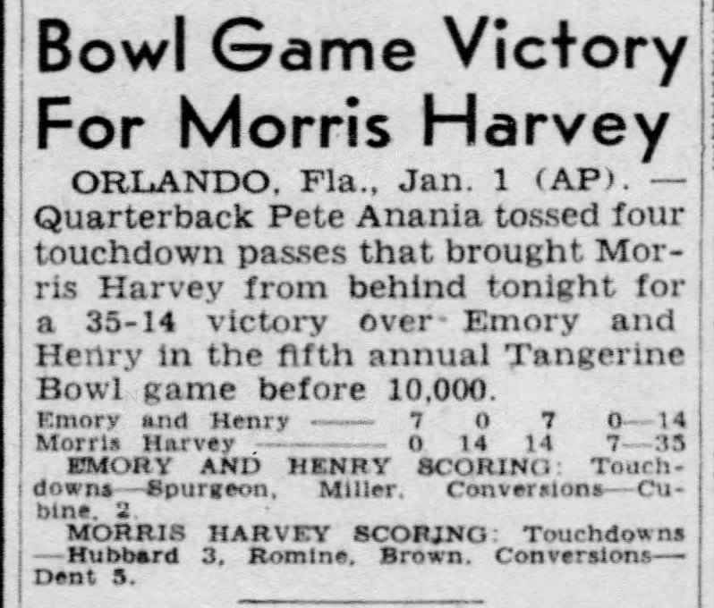 Bowl Game Victory For Morris Harvey