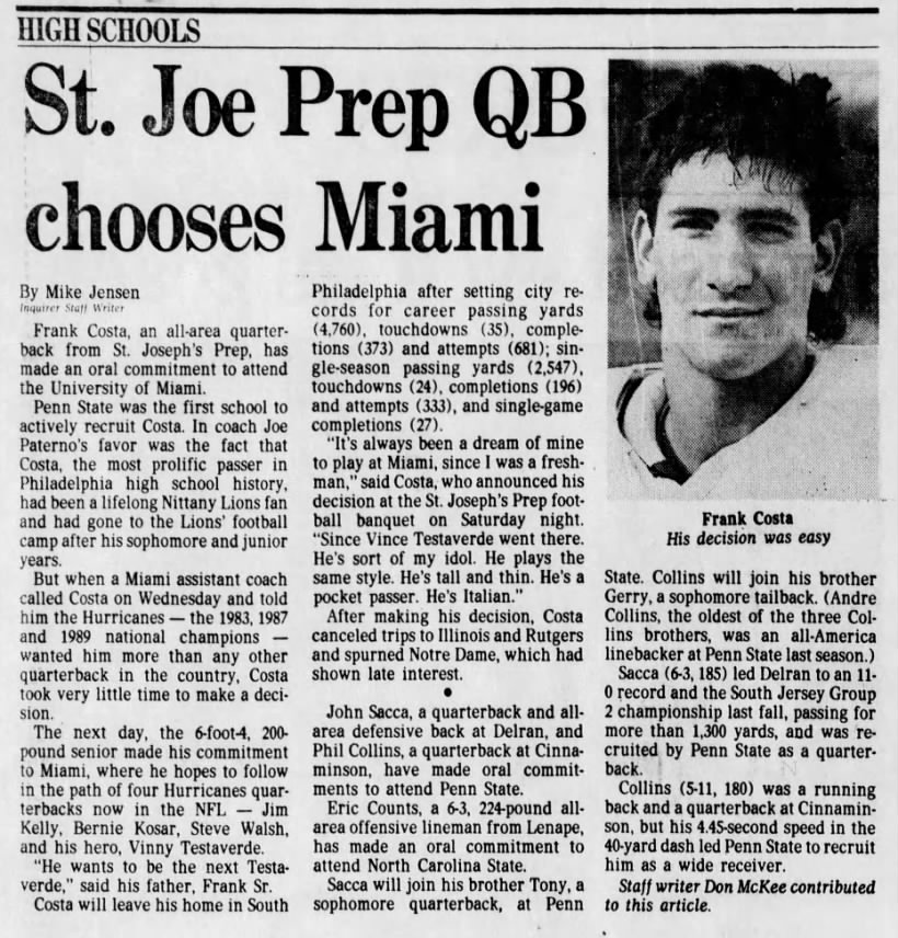 St. Joe Prep QB chooses Miami