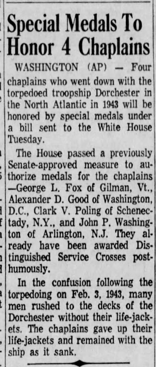 Special Medals To Honor 4 Chaplains