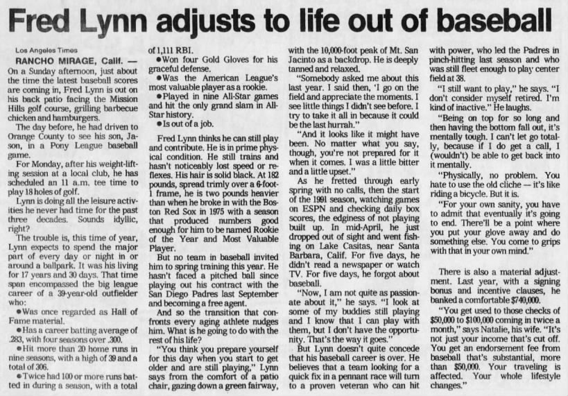 Fred Lynn adjusts to life out of baseball