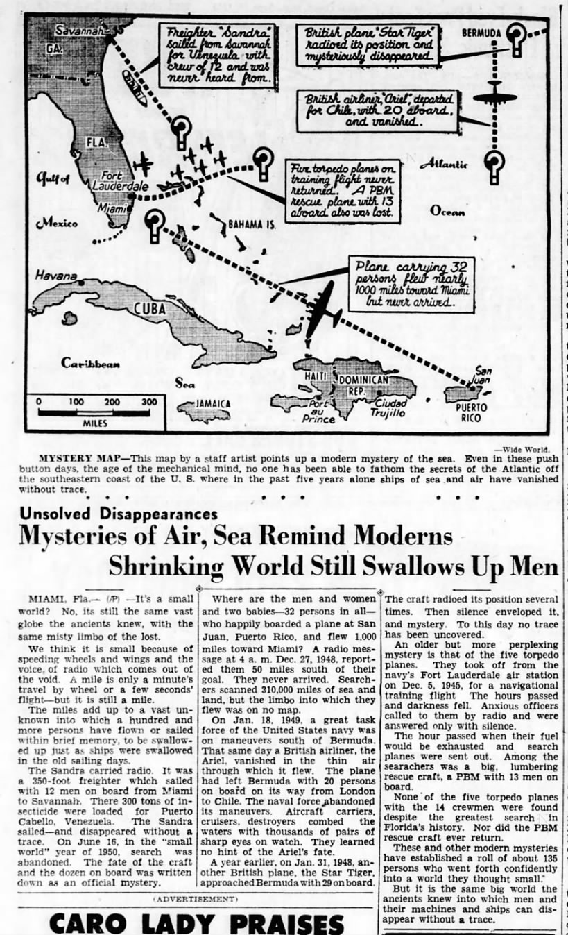 Unsolved Disappearances: Mysteries of Air, Sea Remind Moderns Shrinking World Still Swallows Up Men