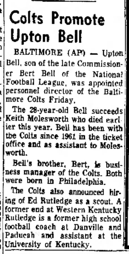 Colts Promote Upton Bell